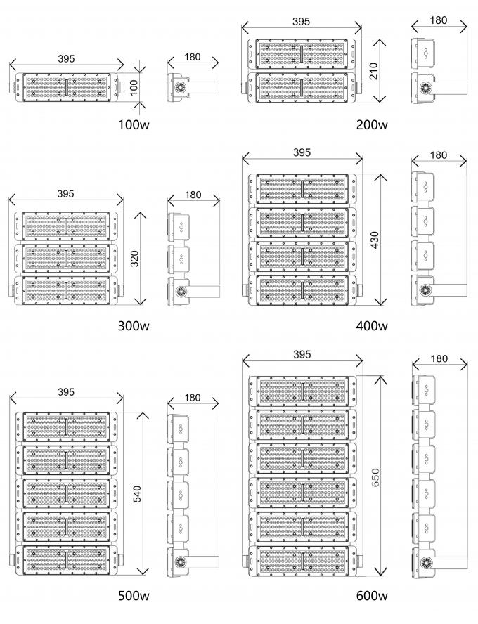 100w-1200w खेल स्टेडियमों के लिए एलईडी बाढ़ प्रकाश गोल्फ कोर्स सुरंग बाढ़ रोशनी 10
