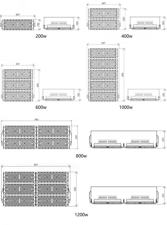 200W मॉड्यूल 400W 600W 800W 1200W खेल स्टेडियम प्रकाश व्यवस्था के लिए बाढ़ रोशनी 6
