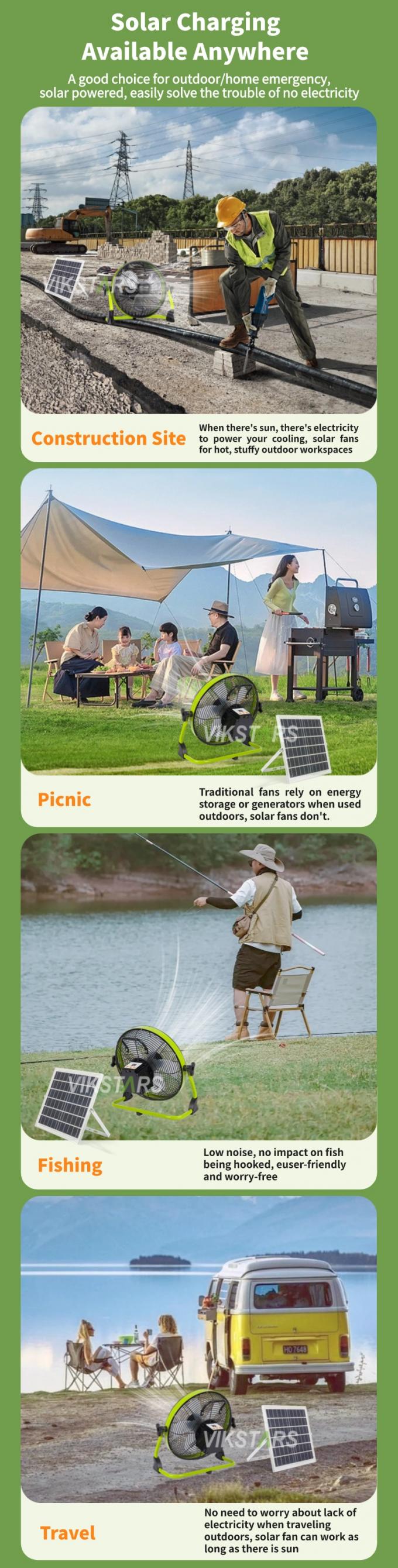 आउटडोर पोर्टेबल वेंटिलेटर रिचार्जेबल घरेलू आपातकालीन 12 इंच 14 इंच सौर मंजिल वेंटिलेटर शांत सौर ऊर्जा वेंटिलेटर 2