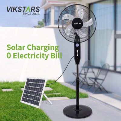 खरीदें गर्म बिक्री 5 ब्लेड 16 इंच रिचार्जेबल सोलर स्टैंडिंग फैन एलईडी लाइट के साथ पैनल और बैटरी स्टैंड फ्लोर सोलर फैन के साथ ऑनलाइन निर्माण