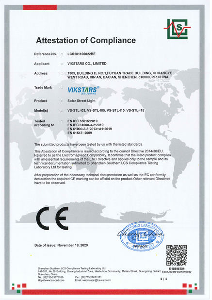 चीन Vikstars Co., Limited प्रमाणपत्र